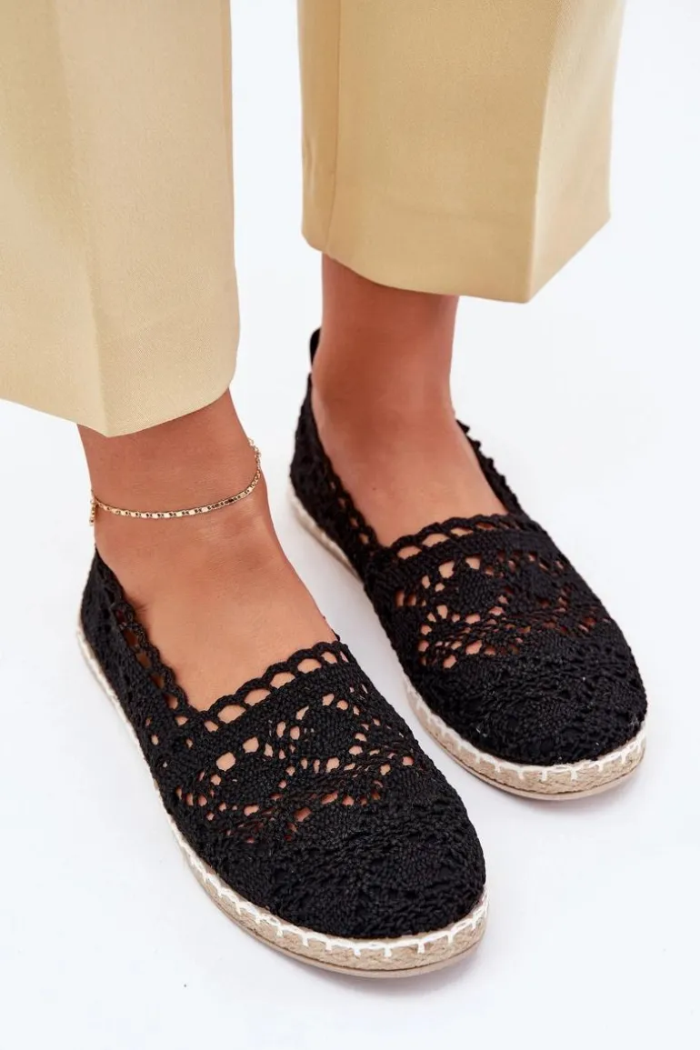 Koronkowe Espadryle Damskie Czarne Adelira