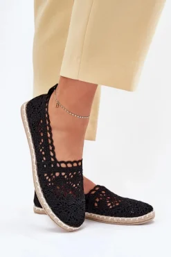 Koronkowe Espadryle Damskie Czarne Adelira