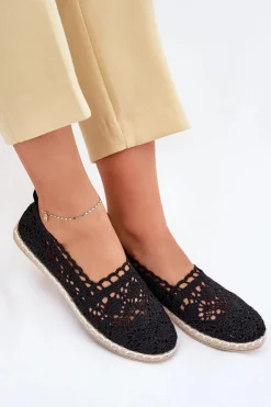 Koronkowe Espadryle Damskie Czarne Adelira