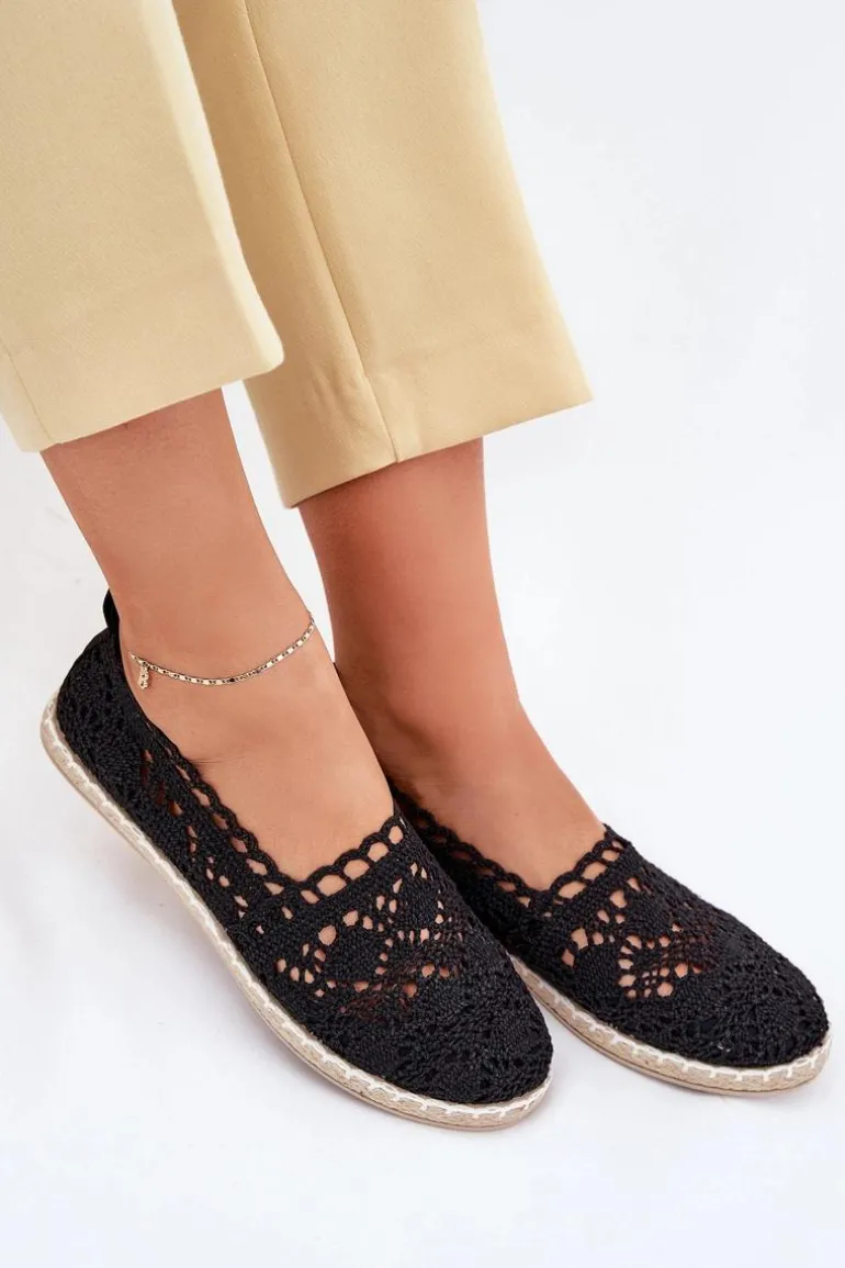 Koronkowe Espadryle Damskie Czarne Adelira