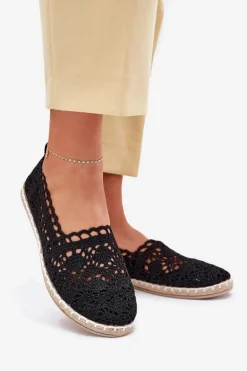 Koronkowe Espadryle Damskie Czarne Adelira