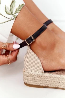 Koronkowe Espadryle Na Plecionej Platformie Czarne Larisa