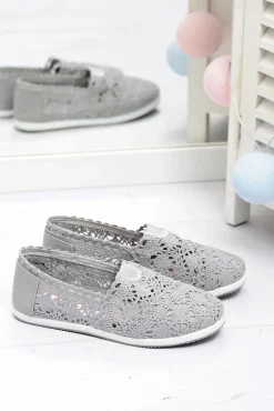 Koronkowe Szare Damskie Baleriny Little Sugar