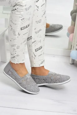 Koronkowe Szare Damskie Baleriny Little Sugar