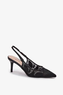 Koronkowe Szpilki Sandały Z Odkrytą Piętą Czarne Lisaviela