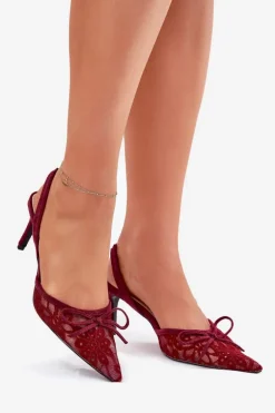 Koronkowe Szpilki Z Odkrytą Piętą Bordowe Annivirae