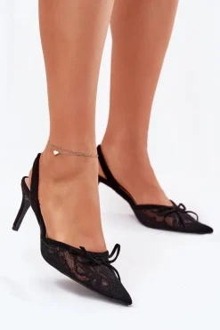 Koronkowe Szpilki Z Odkrytą Piętą Czarne Annivirae