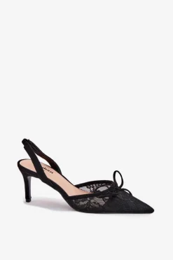 Koronkowe Szpilki Z Odkrytą Piętą Czarne Annivirae