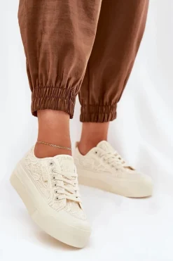 Koronkowe Trampki Damskie Big Star RR274746 Beżowe