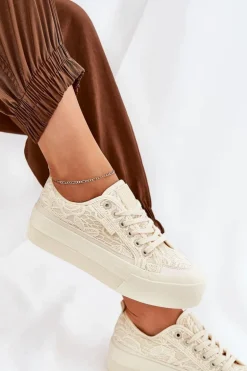 Koronkowe Trampki Damskie Big Star RR274746 Beżowe