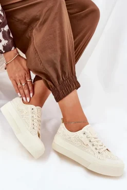 Koronkowe Trampki Damskie Big Star RR274746 Beżowe