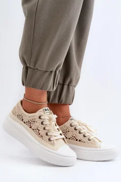 Koronkowe Trampki Damskie Lee Cooper LCW-23-44-1620 Beżowe
