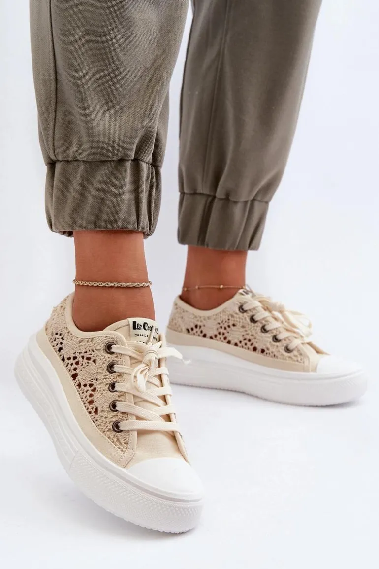 Koronkowe Trampki Damskie Lee Cooper LCW-23-44-1620 Beżowe