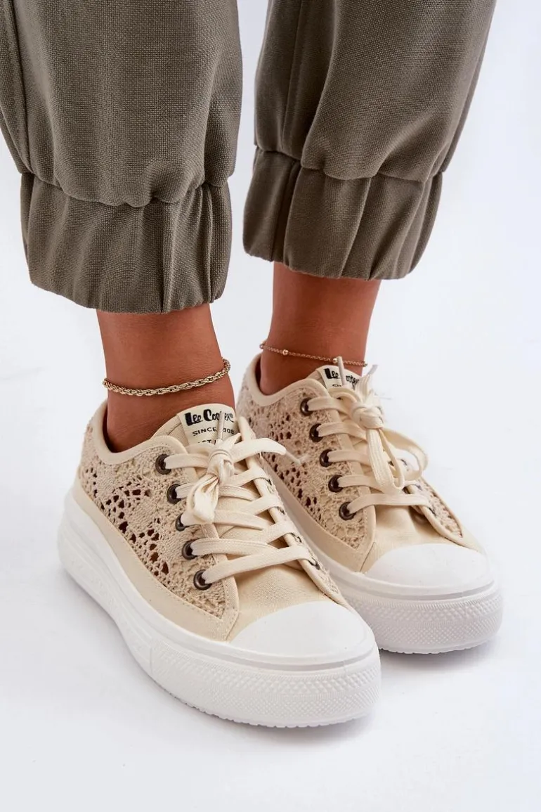 Koronkowe Trampki Damskie Lee Cooper LCW-23-44-1620 Beżowe