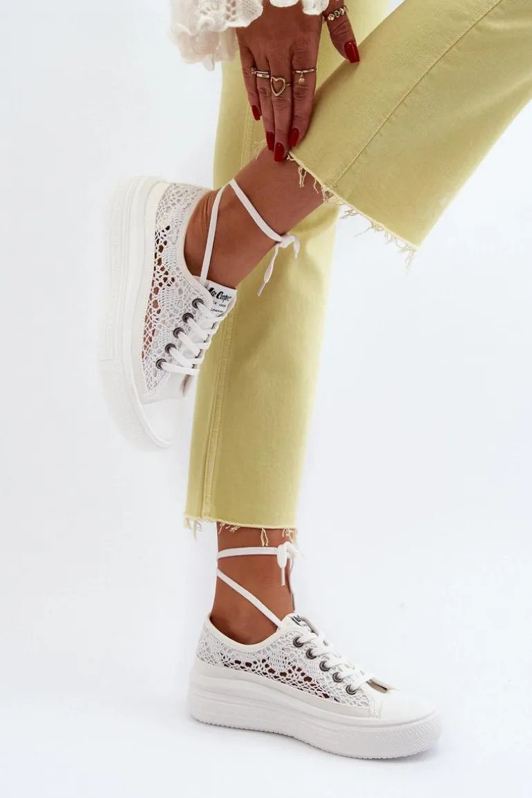 Koronkowe Trampki Damskie Lee Cooper LCW-23-44-1617 Białe