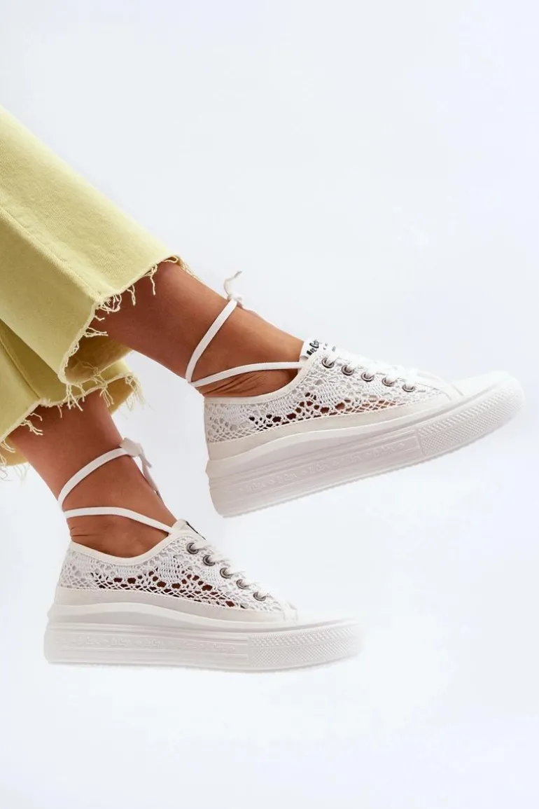 Koronkowe Trampki Damskie Lee Cooper LCW-23-44-1617 Białe