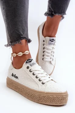Koronkowe Trampki Damskie Z Plecionką Lee Cooper LCW-24-44-2425 Białe