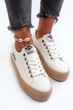 Koronkowe Trampki Damskie Z Plecionką Lee Cooper LCW-24-44-2425 Białe