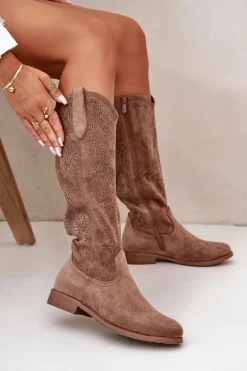 Kozaki Damskie Ażurowe Brązowe S.Barski HY42-132