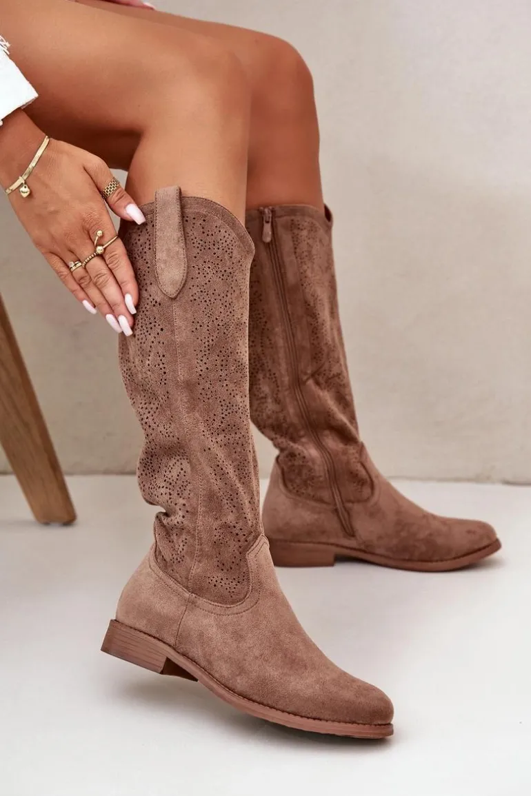 Kozaki Damskie Ażurowe Brązowe S.Barski HY42-132