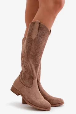 Kozaki Damskie Ażurowe Brązowe S.Barski HY42-132