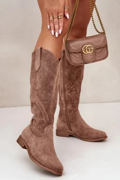 Kozaki Damskie Ażurowe Brązowe S.Barski HY42-132