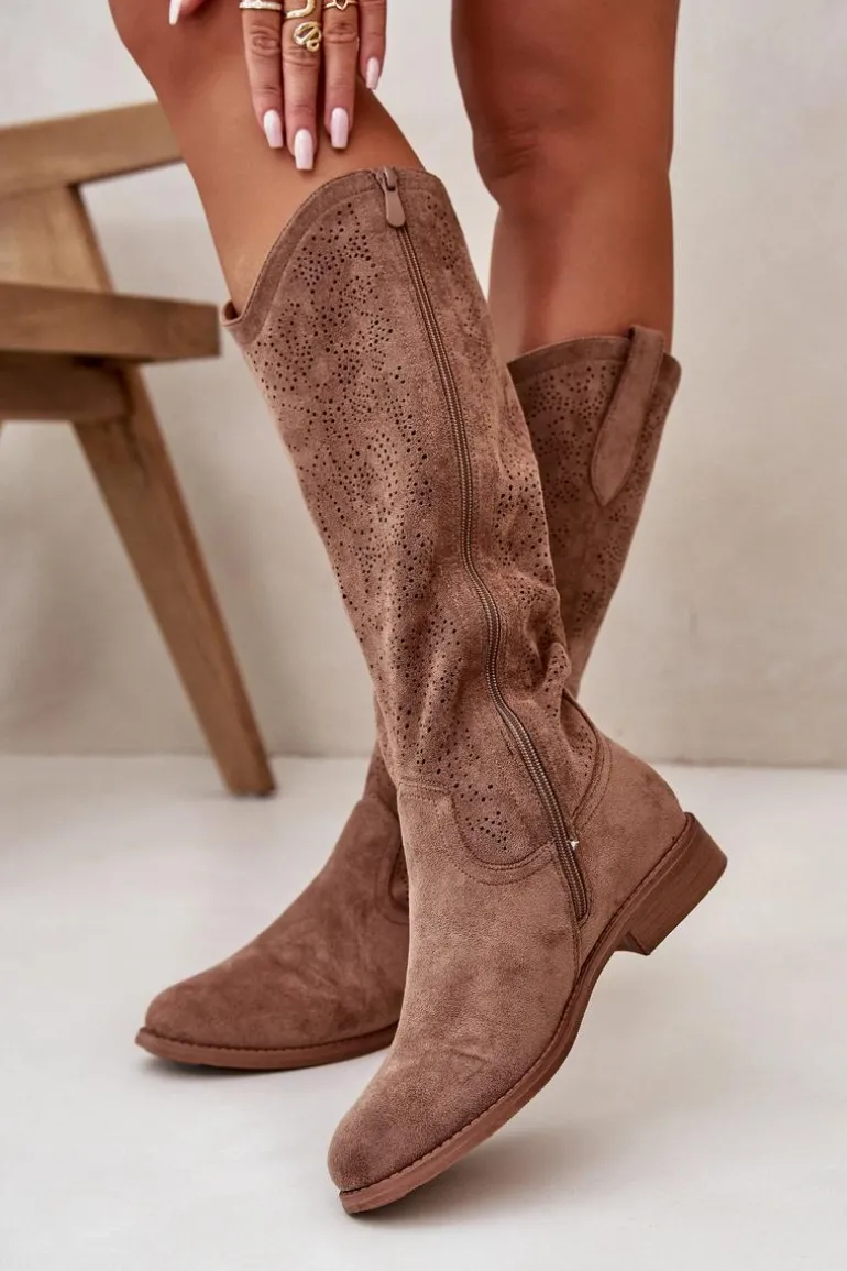 Kozaki Damskie Ażurowe Brązowe S.Barski HY42-132