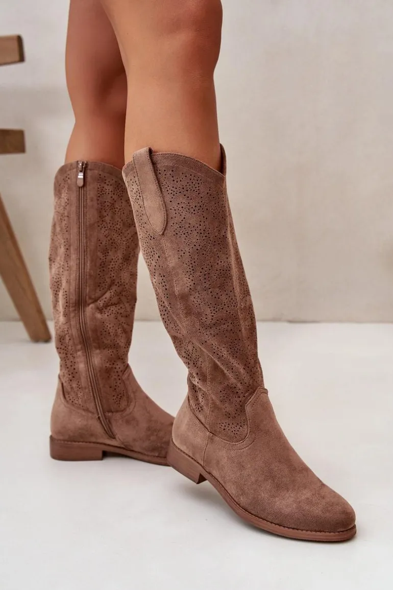 Kozaki Damskie Ażurowe Brązowe S.Barski HY42-132