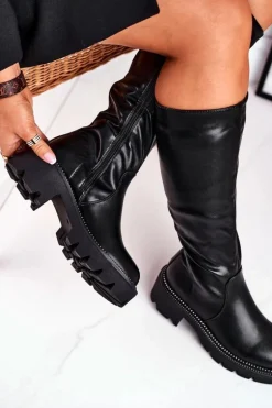 Kozaki Damskie Ciepłe Czarne Ambicious