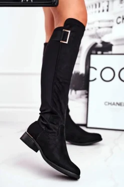 Kozaki Damskie Do Kolana Zamsz / Lycra Czarne Natasha