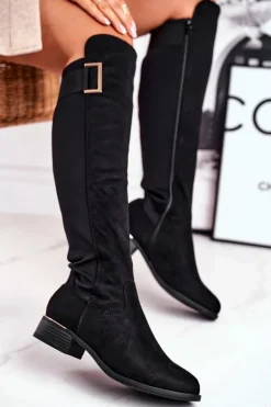 Kozaki Damskie Do Kolana Zamsz / Lycra Czarne Natasha