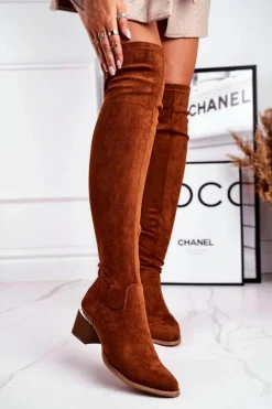 Kozaki damskie do kolana eko-zamsz camel Can't Stop