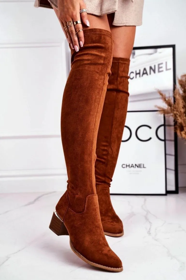 Kozaki damskie do kolana eko-zamsz camel Can't Stop