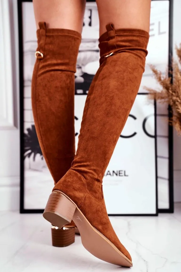 Kozaki damskie do kolana eko-zamsz camel Can't Stop