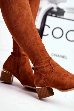 Kozaki damskie do kolana eko-zamsz camel Can't Stop