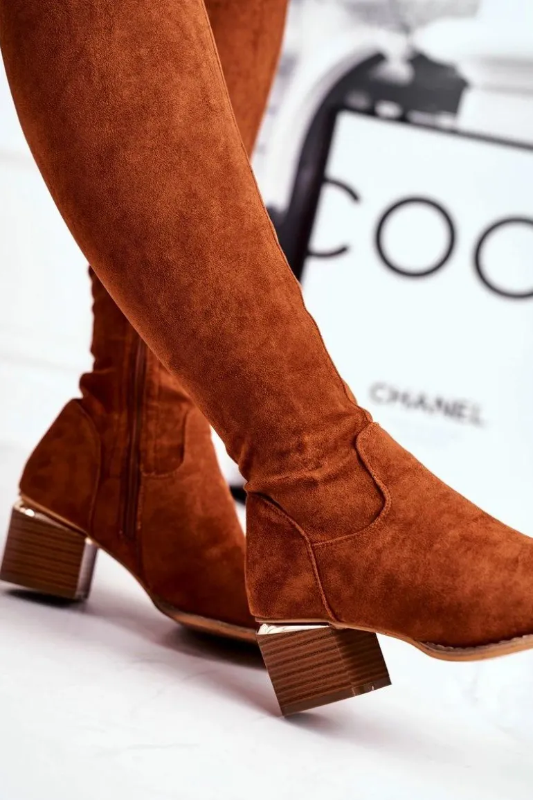 Kozaki damskie do kolana eko-zamsz camel Can't Stop