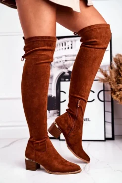 Kozaki damskie do kolana eko-zamsz camel Can't Stop