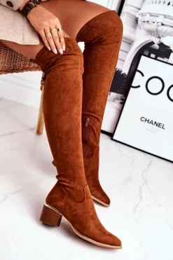 Kozaki damskie do kolana eko-zamsz camel Can't Stop