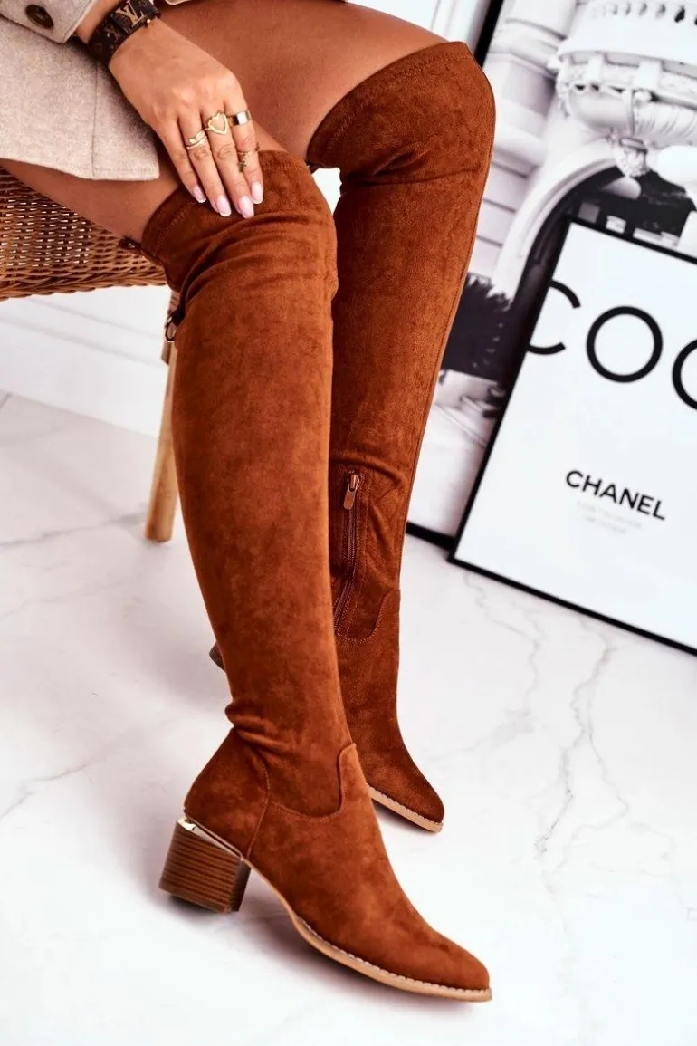 Kozaki damskie do kolana eko-zamsz camel Can't Stop