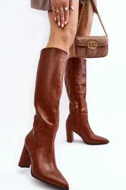 Kozaki Damskie Do Kolana Na Słupku Camel Fiminna