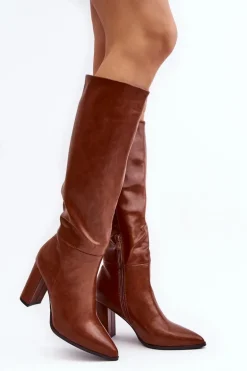 Kozaki Damskie Do Kolana Na Słupku Camel Fiminna