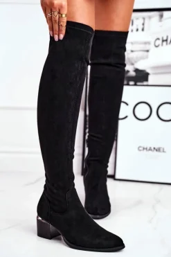 Kozaki damskie do kolana eko-zamsz czarne Can't Stop