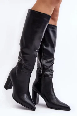Kozaki Damskie Do Kolana Na Słupku Czarne Fiminna