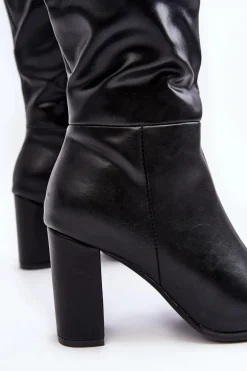 Kozaki Damskie Do Kolana Na Słupku Czarne Fiminna