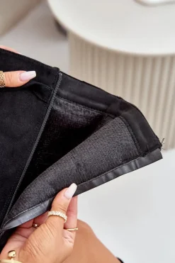 Kozaki Damskie Eko Zamszowe Z Wywiniętą Cholewką Na Słupku Czarne Bralise