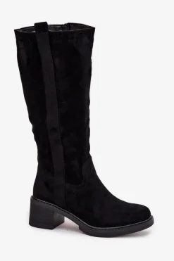 Kozaki Damskie Na Klocku Eko Zamszowe Czarne Darisse