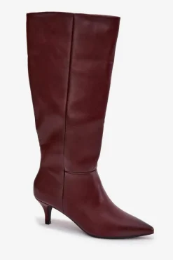 Kozaki Damskie Na Niskiej Szpilce Ocieplane Z Eko Skóry Bordowe Marcellia