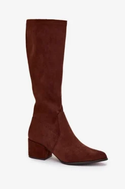 Kozaki Damskie Na Niskim Obcasie Eko Zamszowe Sergio Leone KZ212 Brązowe