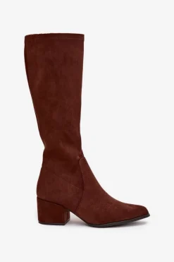 Kozaki Damskie Na Niskim Obcasie Eko Zamszowe Sergio Leone KZ212 Brązowe