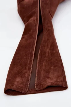 Kozaki Damskie Na Niskim Obcasie Eko Zamszowe Sergio Leone KZ212 Brązowe